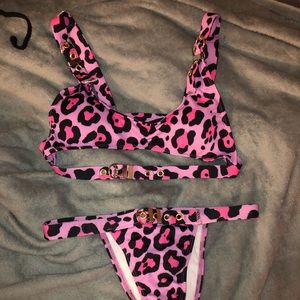 Pink cheetah underboob bathing suit - rave set